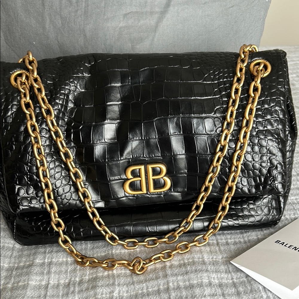 Balenciaga Black Shoulder Crossbody with Gold Hardware Monaco Large Chain Bag